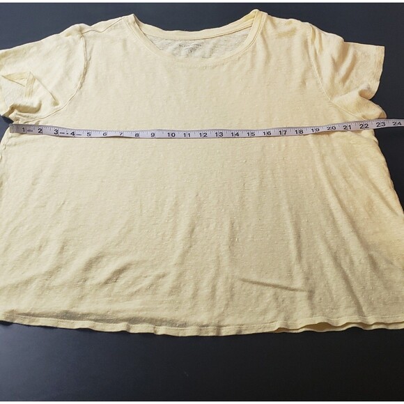 Eileen Fisher Shirt L Butter Yellow Short Sleeve Slub Knit Lightweight Tee Top - Picture 3 of 4